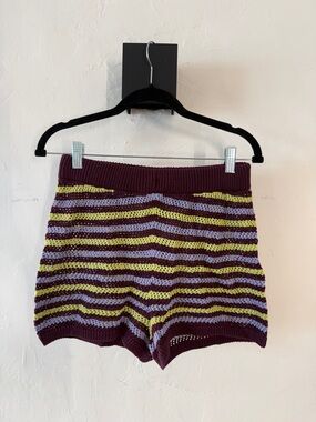 Anthropologie Striped Knit High-Waist Shorts — Burgundy, Lilac & Lime